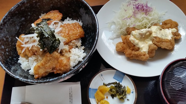 ”豚ロースステーキ丼＆チキン南蛮定食￥９５０